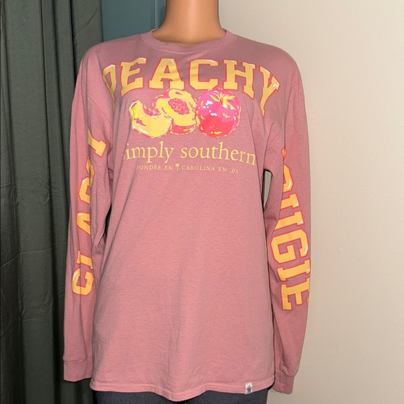 Simply Southern Tops - Simply Southern Peachy Long Sleeve Shirt - Pink and Yellow